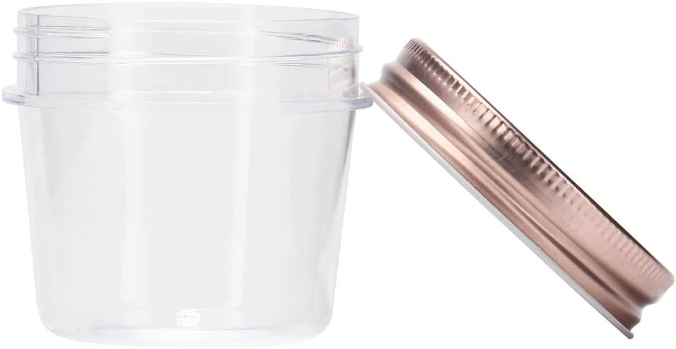 Novelinks 4 Ounce Clear Plastic Jars with Rose Gold Lids - Refillable Round Containers for Kitchen