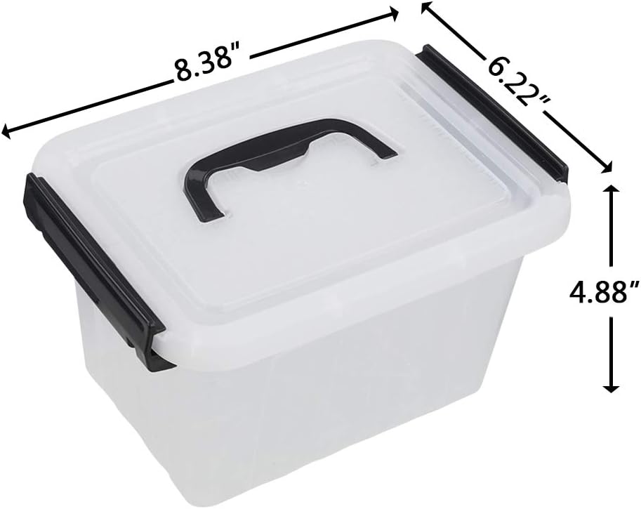 Asking Plastic Latching Box with Black Handle, Lidded Storage Bins, 6 Packs, 3 Quart
