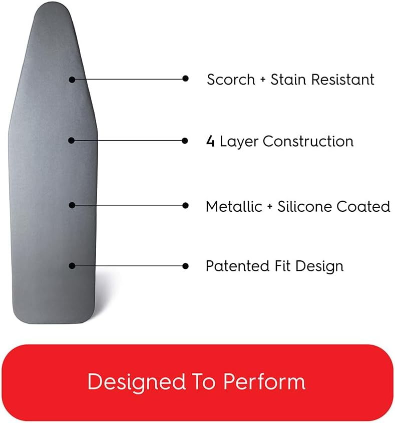 TIVIT Ironing Board Cover 13 x 30, Made in Italy. Pro Grip Pad Covers w/3 Fastener Straps & Pull