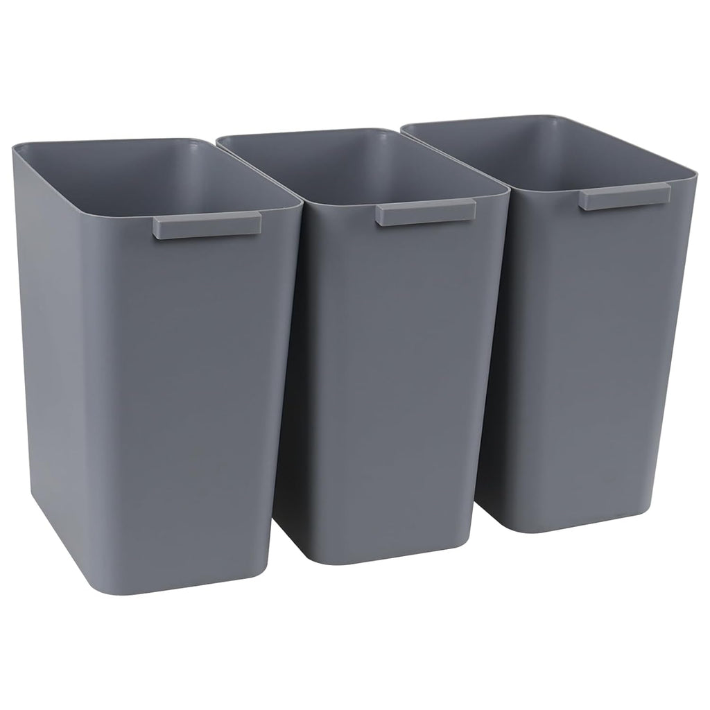 3-Pack 4.5 Gallon Plastic Rectangular Wastebasket, Slim Bathroom Trash Can, Gray