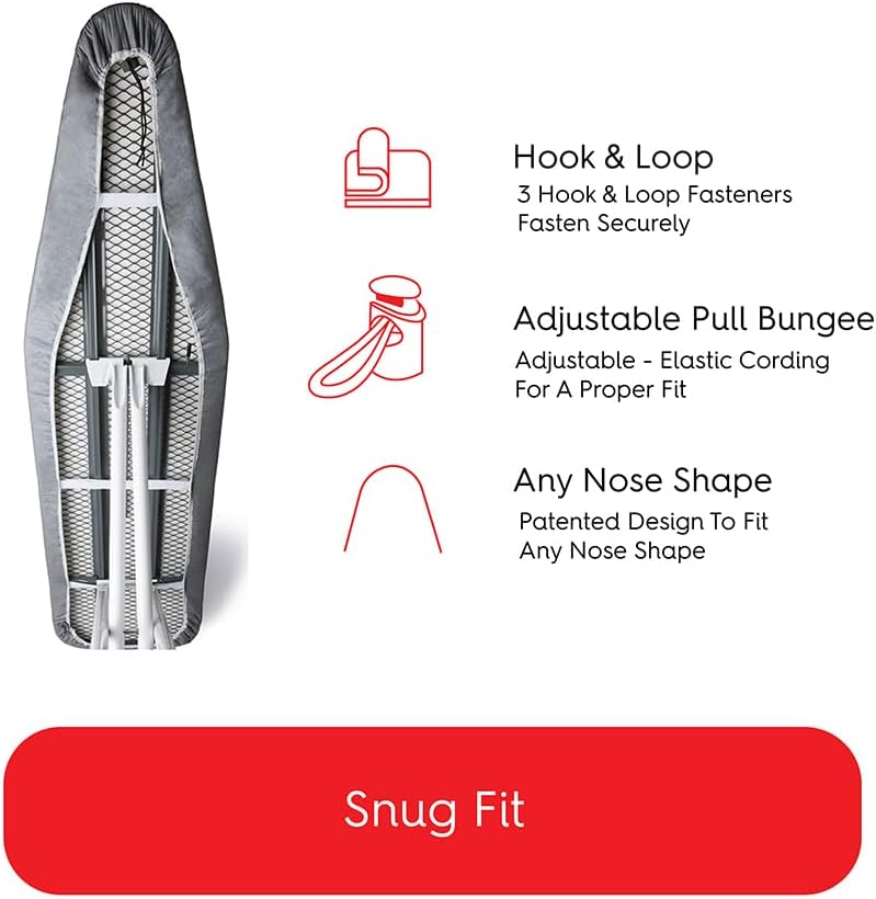 TIVIT Ironing Board Cover 13 x 30, Made in Italy. Pro Grip Pad Covers w/3 Fastener Straps & Pull