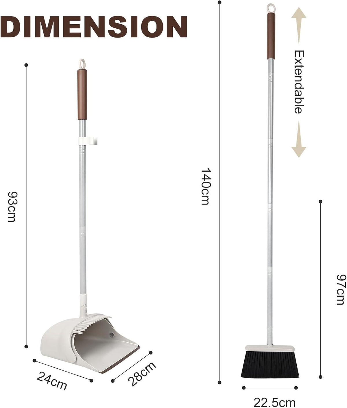 54" Long Handled Broom and Dustpan Set - Perfect Dust Pan and Brush Combo for Efficient Cleaning