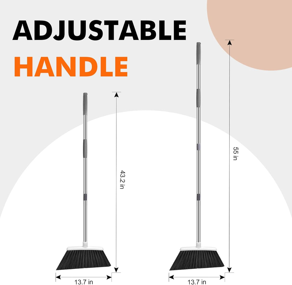 Heavy Duty Broom, 55 Inch Long Handle Outdoor Large Angle Brooms, Commercial Broom for Sweeping