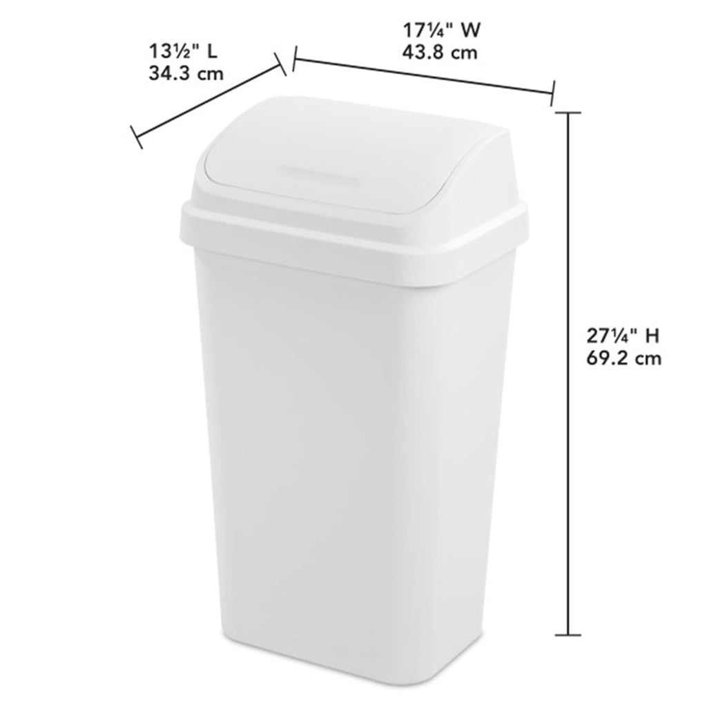 Sterilite 8 Pack Kitchen Garbage Trash Can with Plastic Swing Top, 13 Gal, White