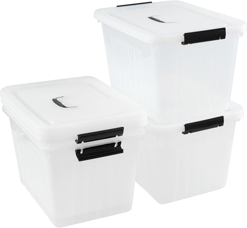 Bringer 4-Pack Clear Plastic Latching Storage Box, 18 L Storage Bin with Handle