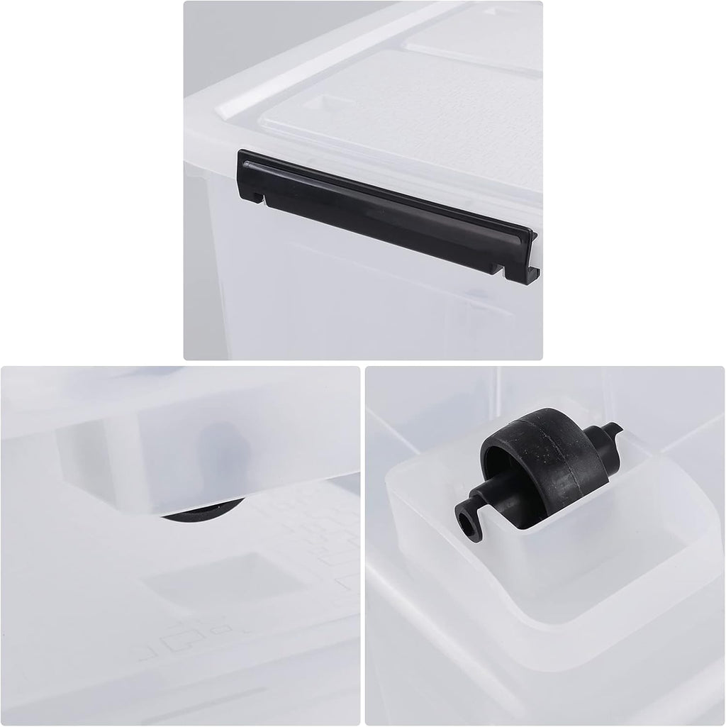 4 Packs 30 L Stackable Plastic Storage Bins with Lids and Wheels, Latching Clear Storage Container
