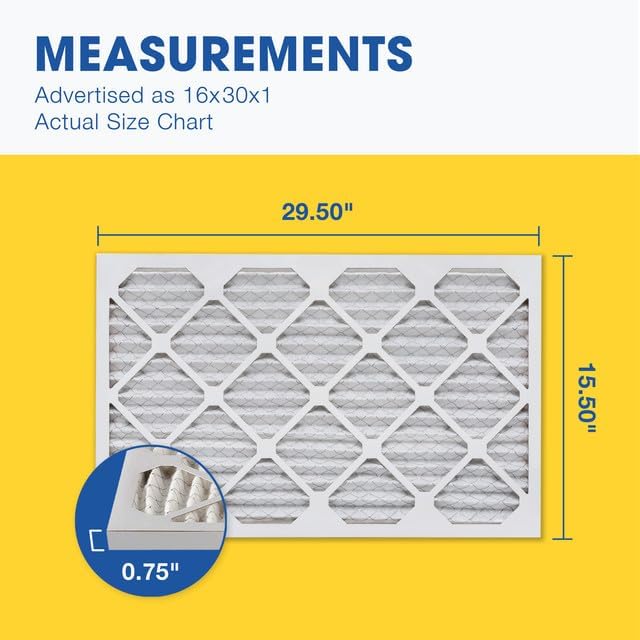 Aerostar 16x30x1 MERV 11 Pleated Air Filter, AC Furnace Air Filter, 6 Pack (Actual Size: 15 1/2" x