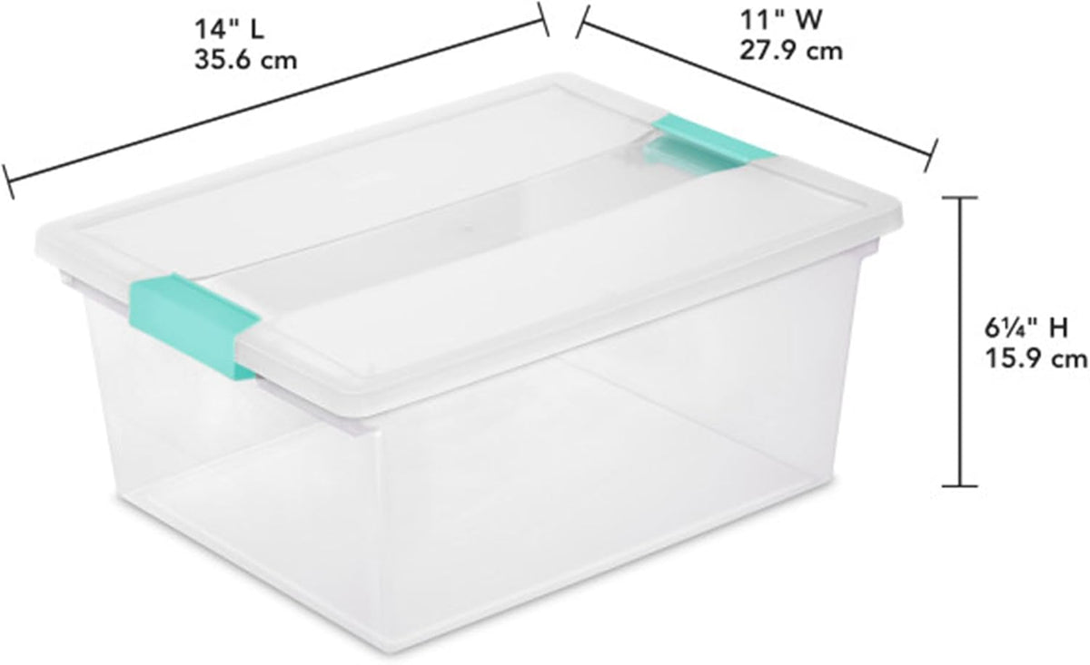 Sterilite 12-Pack Clip Box, Stackable Clear Plastic Bins with Latching Lids, Deep - Writing, Arts