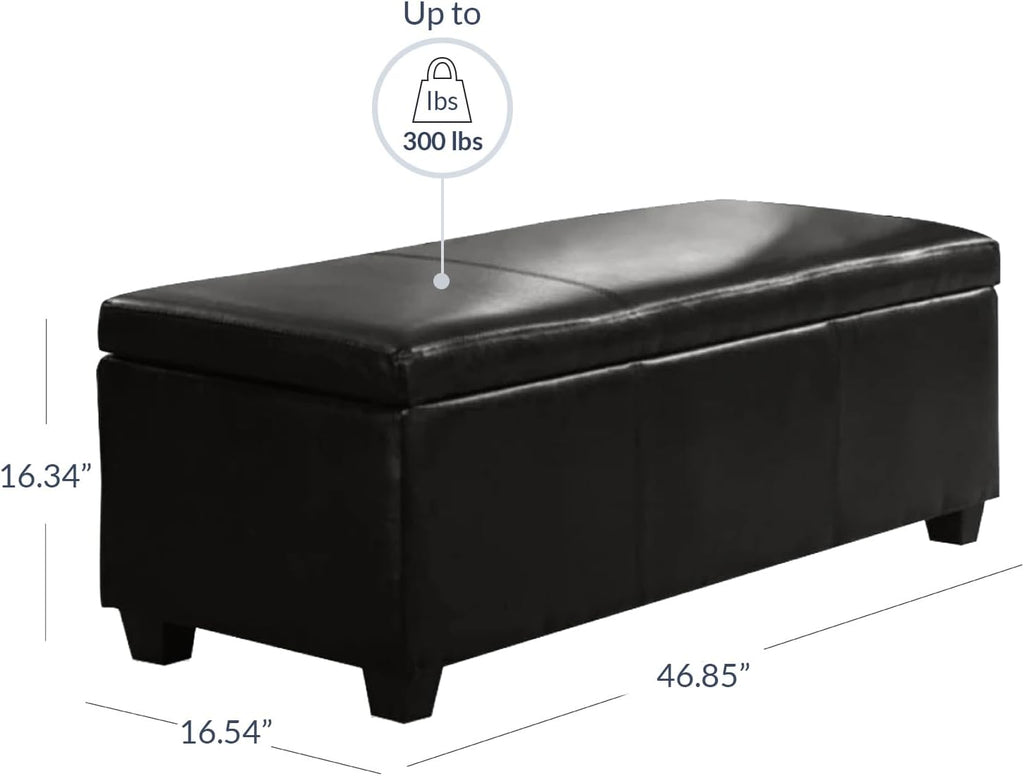 BELLEZE Storage Faux Leather Ottoman, 47 Inch Bench Bedroom Bench with Safety Close Hinge, Extra