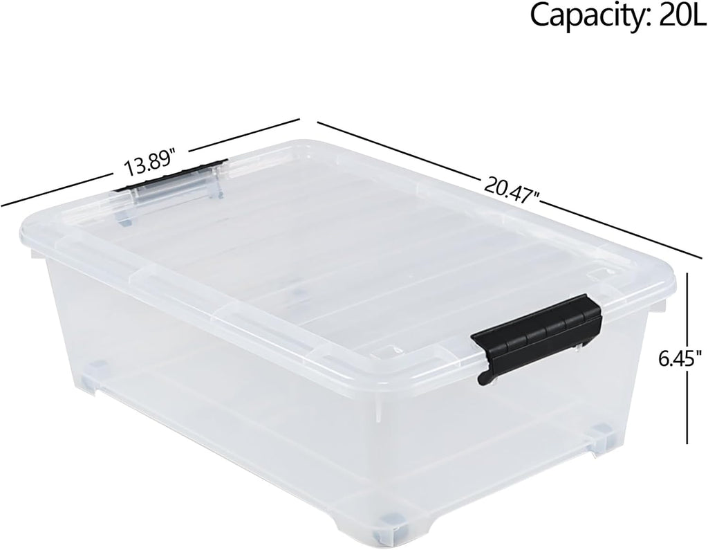 4 Packs 20 Quart Plastic Under Bed Storage Container with Lids and Wheels, Stackable and Nestable