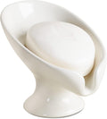 Soap Dish, Self Draining Bar Soap Holder for Bathroom Sink, Leaf-Shaped Drainage Ceramic Cream