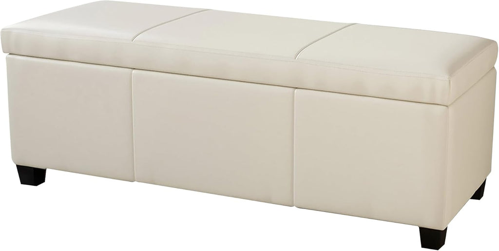 BELLEZE Storage Faux Leather Ottoman, 47 Inch Bench Bedroom Bench with Safety Close Hinge, Extra