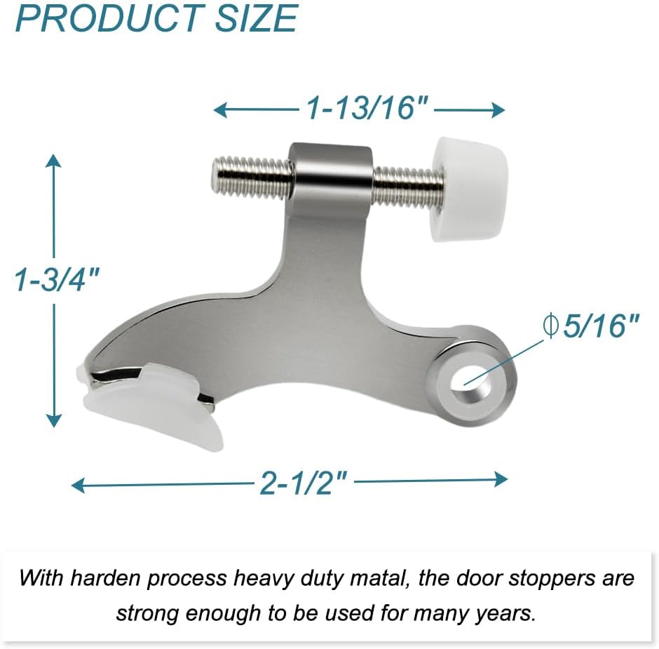 8 Pack Hinge Pin Brushed Nickel Door Stopper, Adjustable Heavy Duty Hinge Pin Door Stop with Rubber