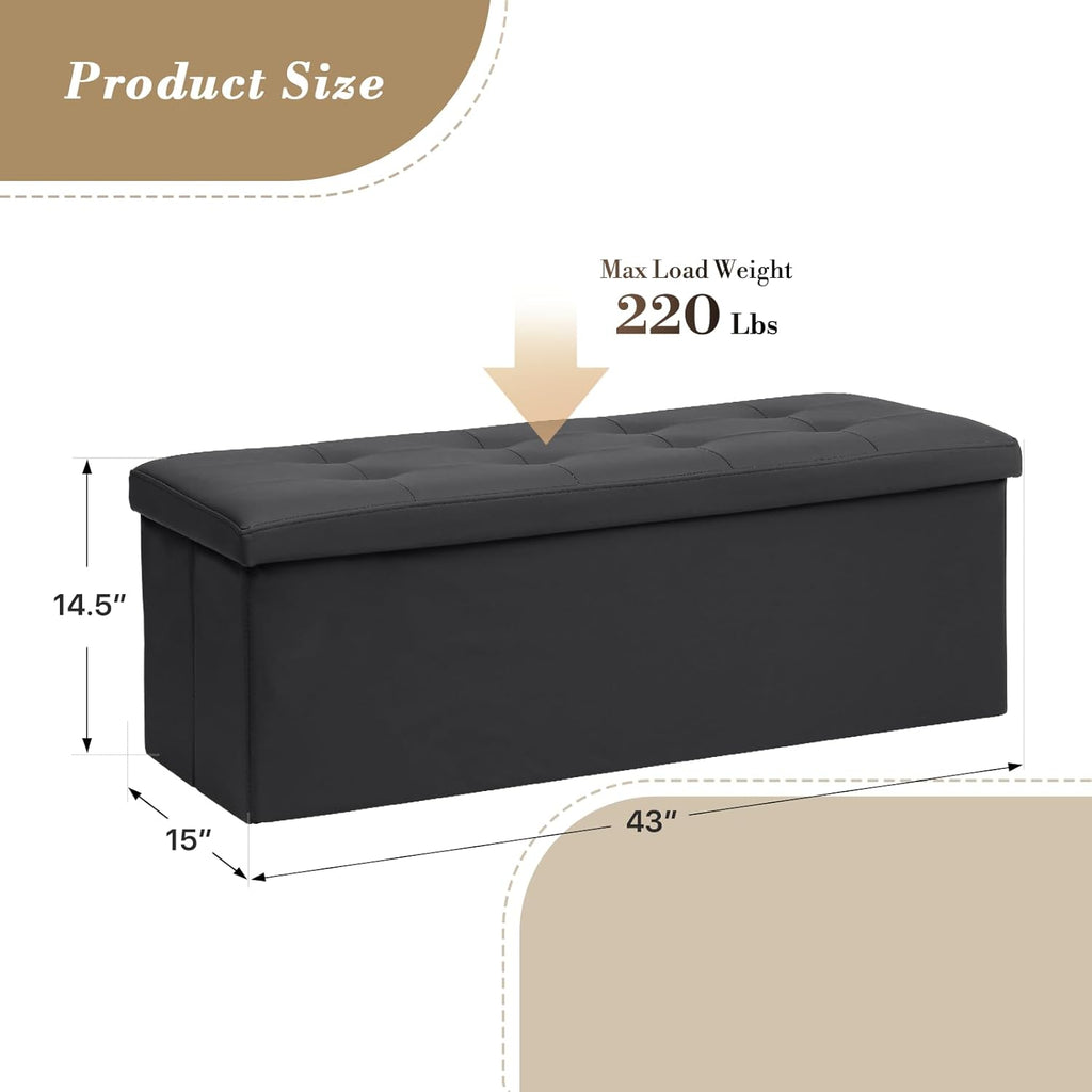Athena Collection 43" Storage Ottoman Bench Folding Bench with 130L Hidden Storage, Large End of
