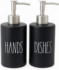Modern Farmhouse Ceramic Dishes and Hands Soap Dispenser Set for Kitchen | Stainless Steel Pumps |