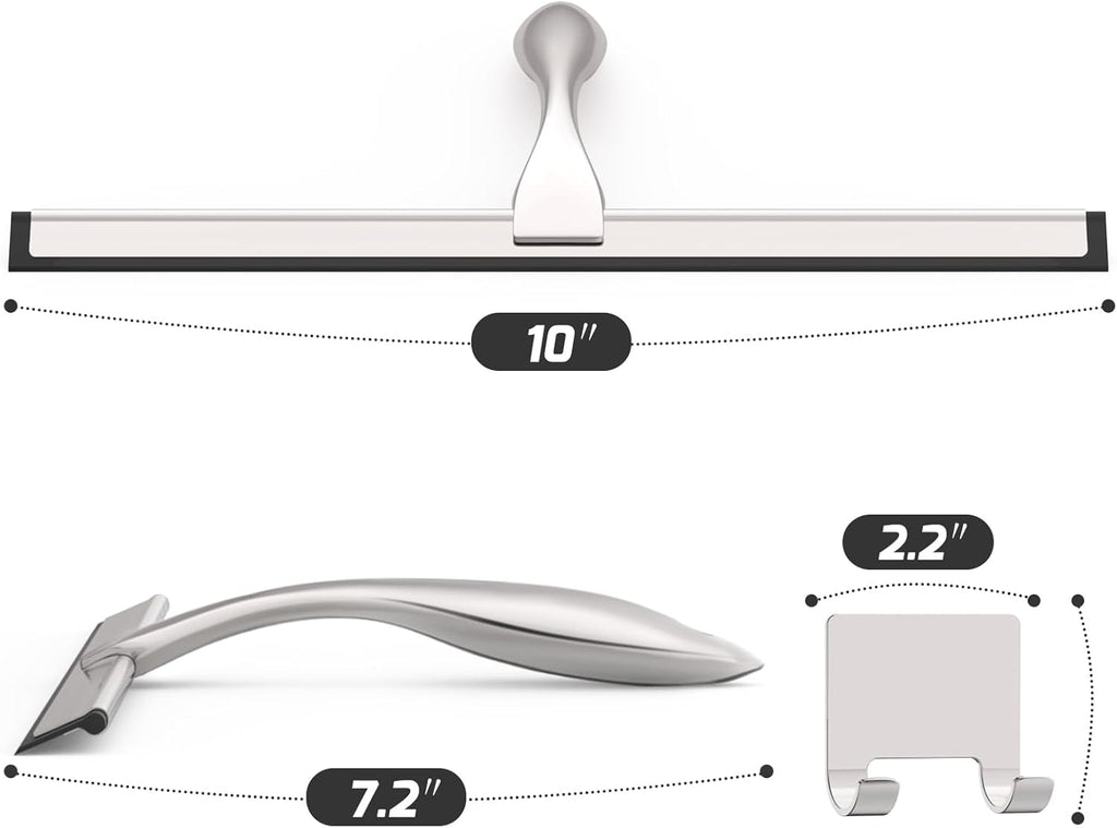 All-Purpose Stainless Steel Shower Squeegee for Glass Doors with Adhesive Hooks, Squeegee for