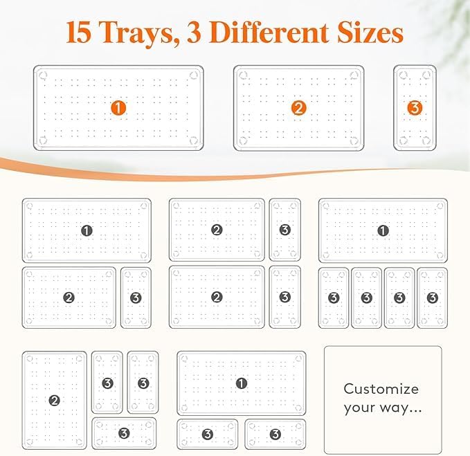 15-Pack Clear Drawer Organizer Set – Multi-Size Acrylic Storage Bins for Kitchen, Makeup, Office &