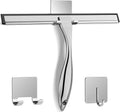 All-Purpose Stainless Steel Shower Squeegee for Shower Doors with 2 Adhesive Hooks, Bathroom
