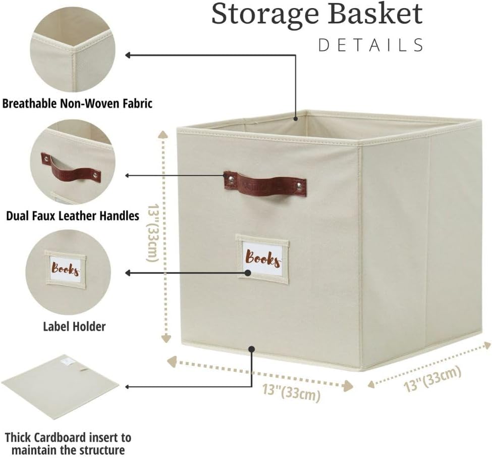 DECOMOMO Storage Cubes, 13x13x13 Storage Cube Bins with Labels, Fabric Organizer Bins (13" / 6pcs