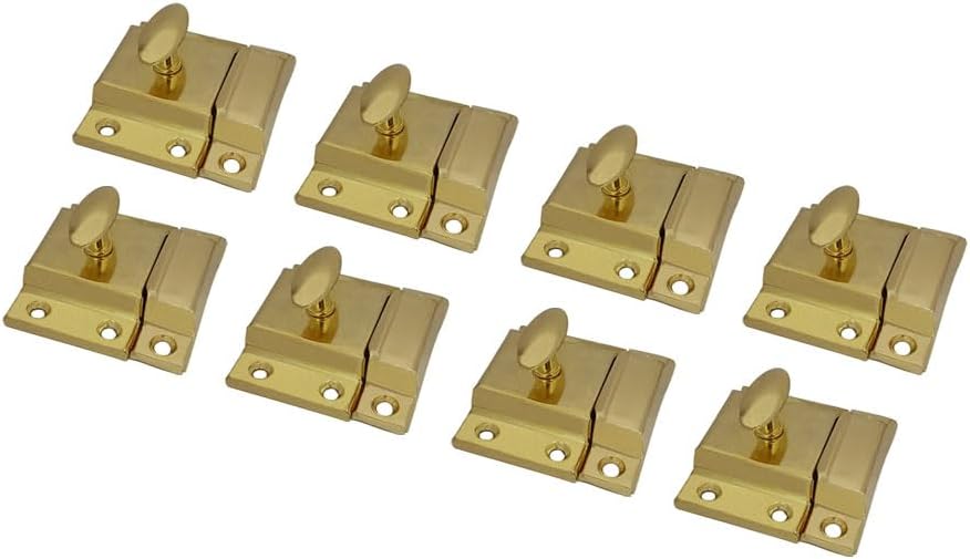 QCAA Oval Turn Cabinet Latch, for Cupboard & Other Furniture, Large, Brass Plated, 8 Pack