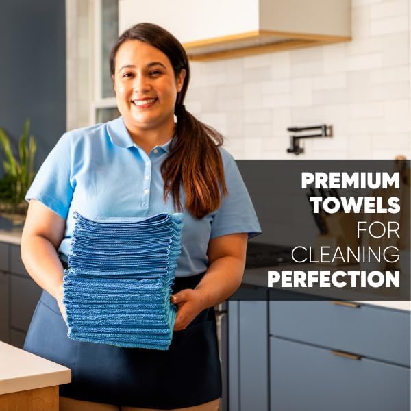 12" x 12" MW Pro Multi-Surface Microfiber Cleaning Cloths | Blue - 12 Pack | Premium Microfiber
