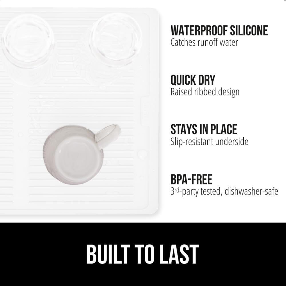 GORILLA GRIP 100% BPA-Free Patented Silicone Dish Drying Mat for Kitchen Counter, Water Catching