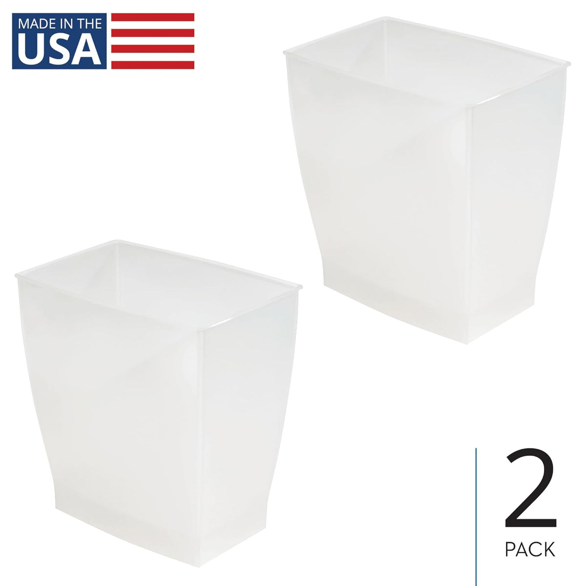 iDesign Small Rectangular Bathroom Trash Set of 2 Waste Can, Clear Frost