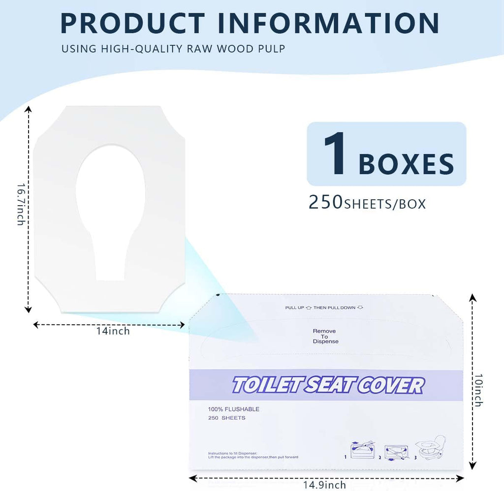 1 Pack (250 Pieces) Disposable Toilet Seat Covers Flushable Paper Toilet Seat Cover for Bathroom