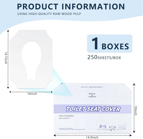 1 Pack (250 Pieces) Disposable Toilet Seat Covers Flushable Paper Toilet Seat Cover for Bathroom