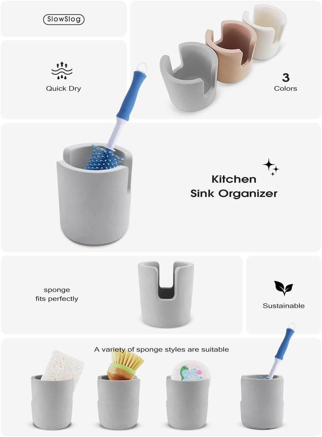 Diatomite Stone Sponge Holder, Quick Dry Dish Sponge Stand for Countertop, Fast Dry Diatomaceous