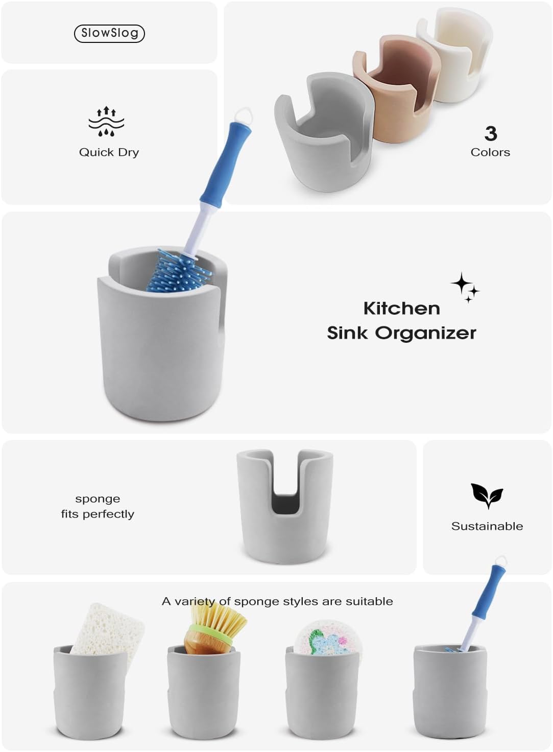 Diatomite Stone Sponge Holder, Quick Dry Dish Sponge Stand for Countertop, Fast Dry Diatomaceous