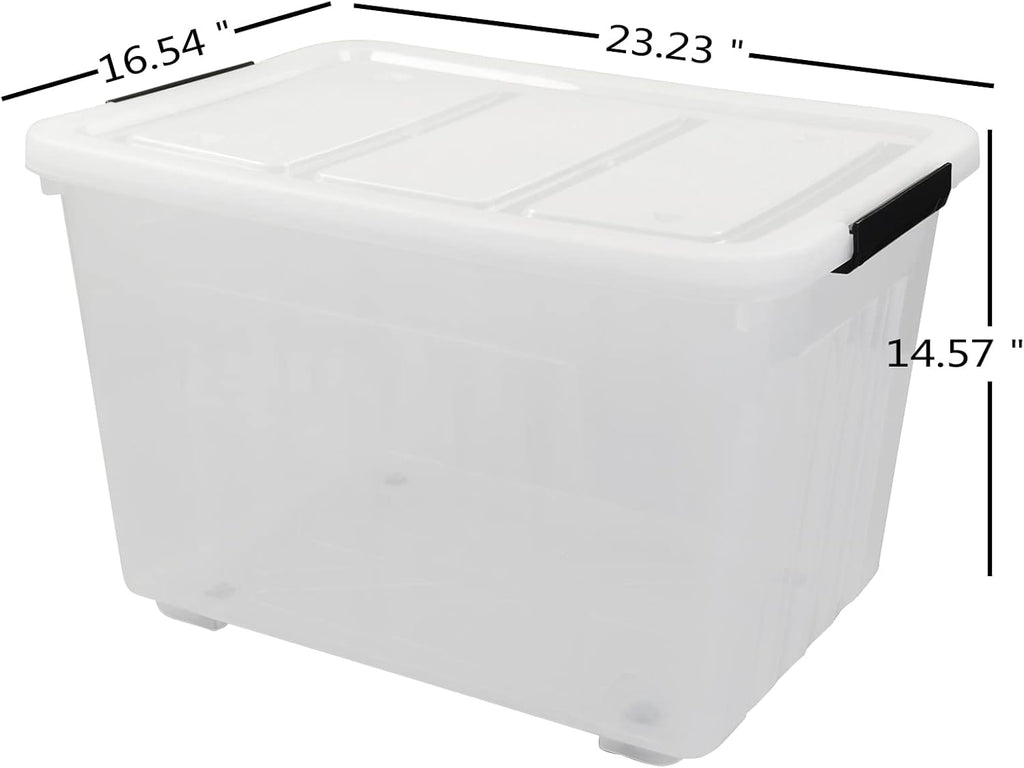 4 Packs 70L Large Plastic Storage Container with Wheels and Latching Lid, Stackable Storage