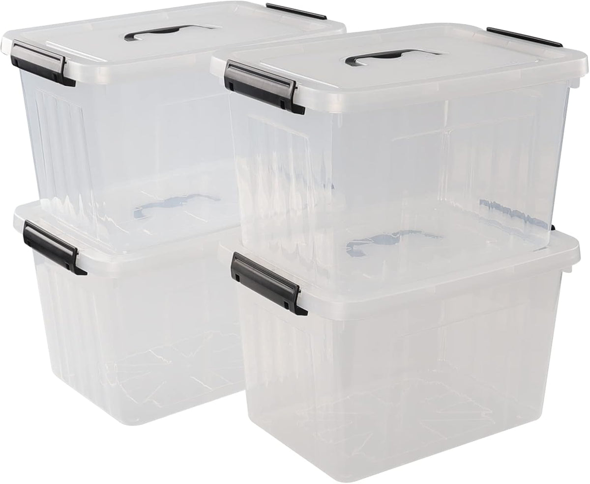 10 L Clear Plastic Latching Box, Plastic Storage Bin with Lids, 4-Pack