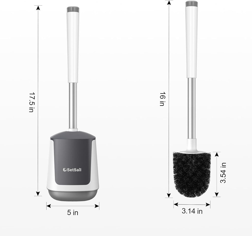 SetSail Toilet Brush and Holder, Self Closing Lid Toilet Bowl Brushes Holder and Extra Long Handle