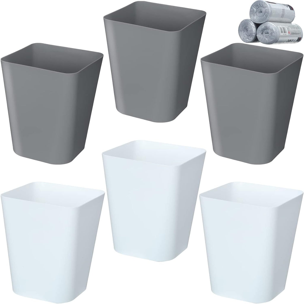 Eccliy 6 Pack Plastic Trash Can with 3 Rolls of Trash Bags Small Wastebasket Garbage Bin Container