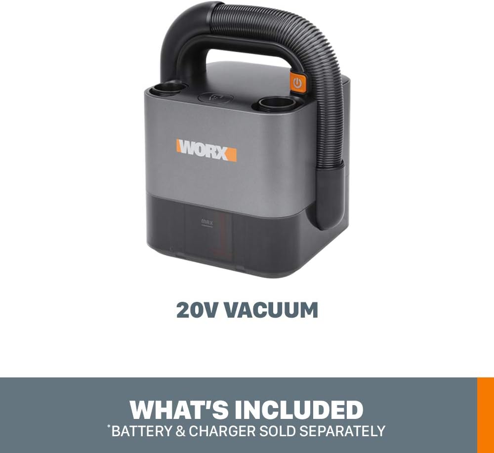 WORX WX030L.9 20V Power Share Cordless Cube Vac Compact Vacuum, Bare Tool Only, No Battery, Black
