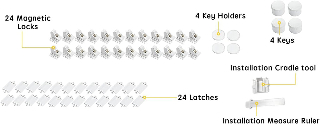 Vmaisi Adhesive Magnetic Locks for Cabinets & Drawers (24 Pack and 4 Keys + Cradle)