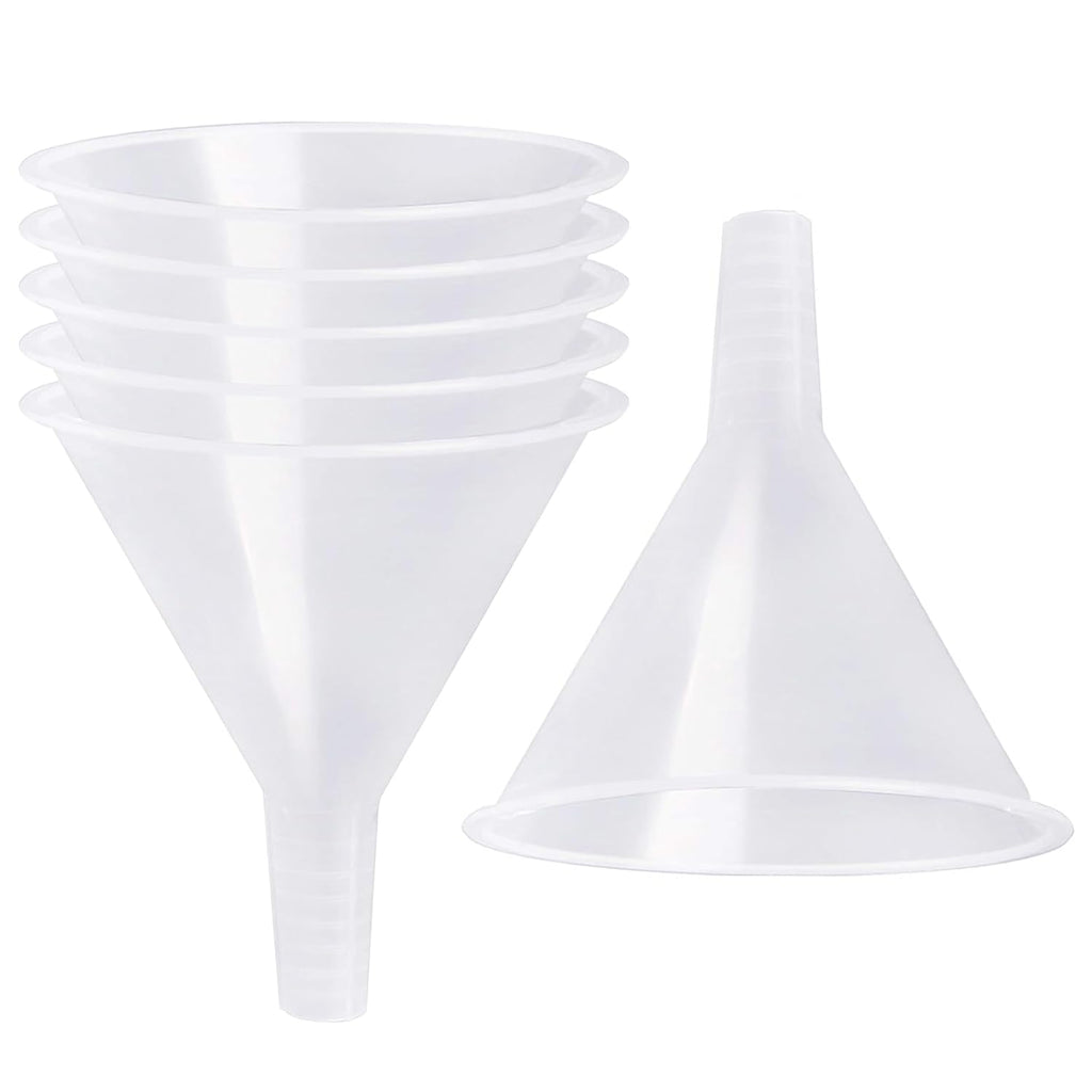 6 Pack Plastic Funnels, 4.6 Inch Multi-Purpose Clear Plastic Funnels with Long Reaching Spout for