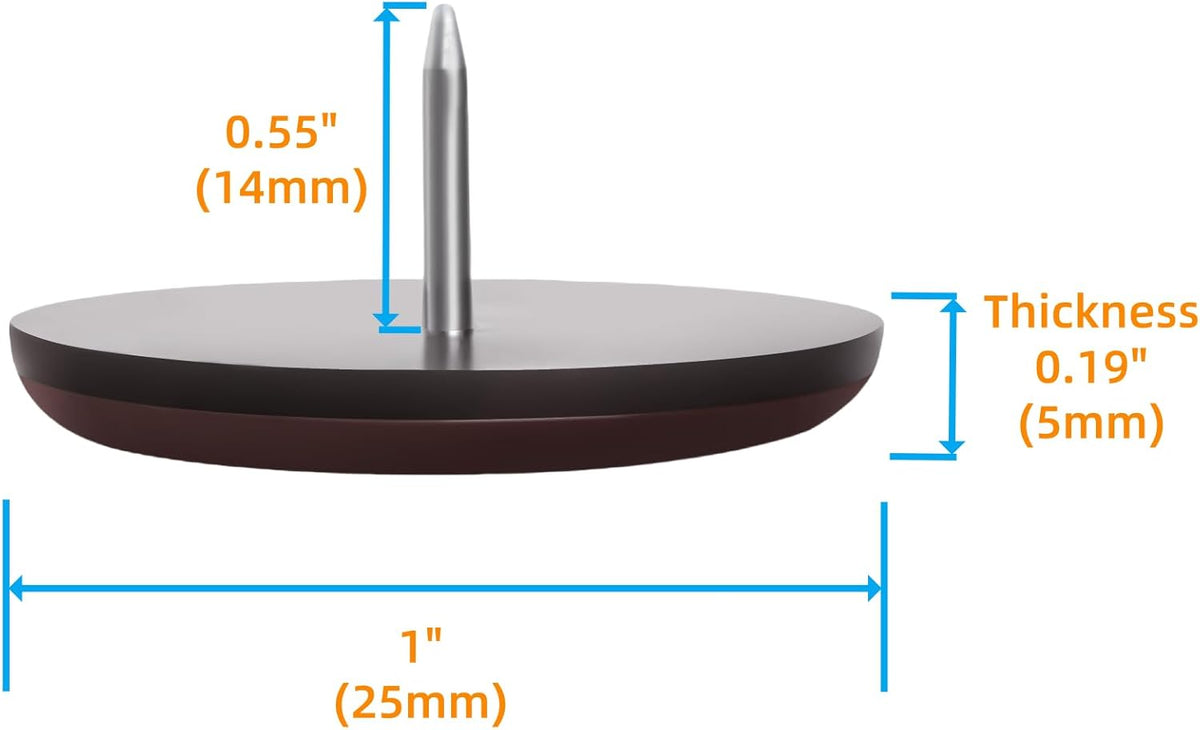 1" Nail on Furniture Sliders (24 Pack) - Furnigear Heavy Duty PTFE (Teflon) Chair Sliders Glides