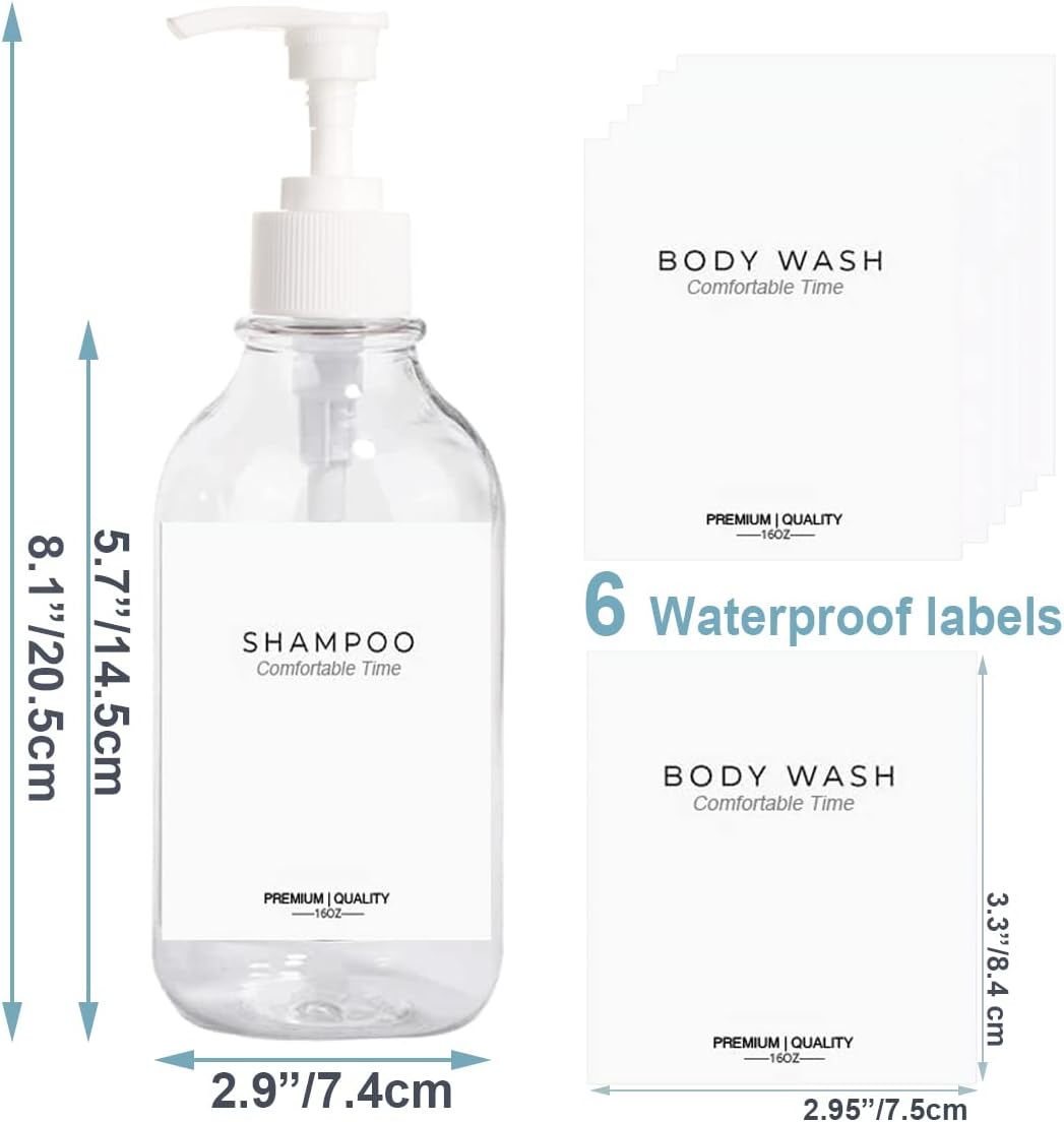 3 Pack of Shampoo and Conditioner Bottles - Apothecary Dispenser Bottle for Bathroom and Kitchen