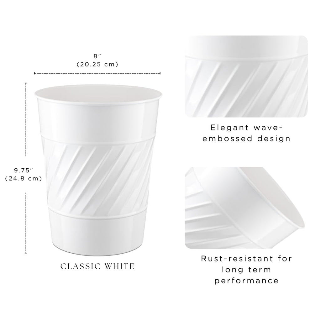 Monarch Abode White Handcrafted Wave Embossed Metal Wastebasket for Home Office Bedroom, Decorative