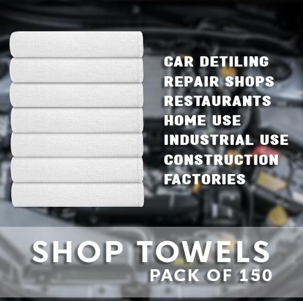 Cotton Shop Towels - Pack of 25 Cleaning Rags 12'' x 14'' - Super Soft and Absorbent Shop Rags for
