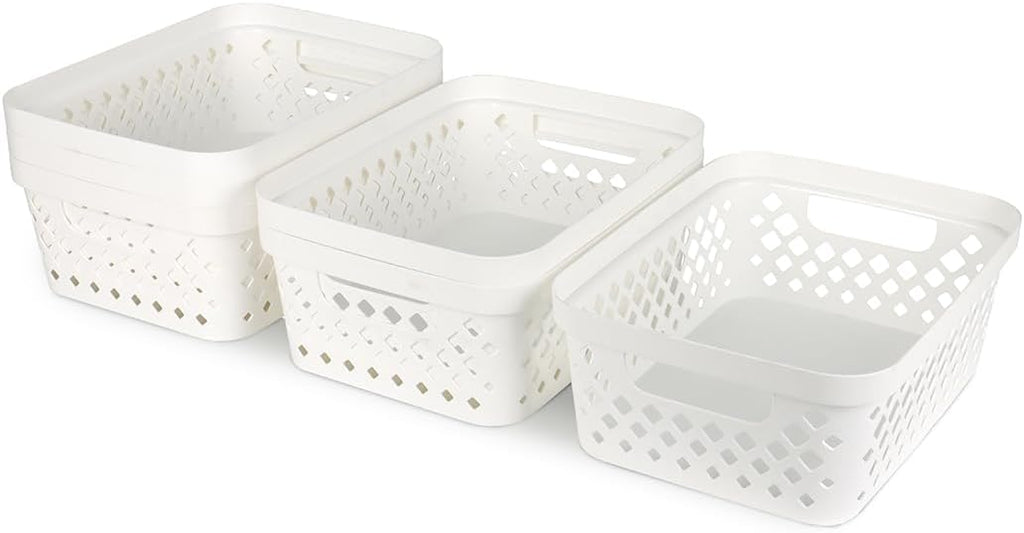 Glad Plastic Storage Basket Set, Value Pack of 6 | Open Storage Bins for Shelves, Bathroom, Pantry