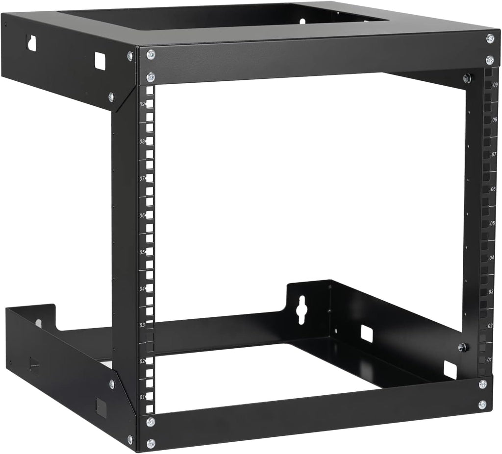 9U Wall Mount Rack Open Frame 19 Inch Server Equipment 2 Post Network Cabinet 18 inches Depth Black