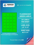 Premium Label Supply Bright Neon Color Fluorescent Sticker Labels - 1.5" x 1.5" Square Labels