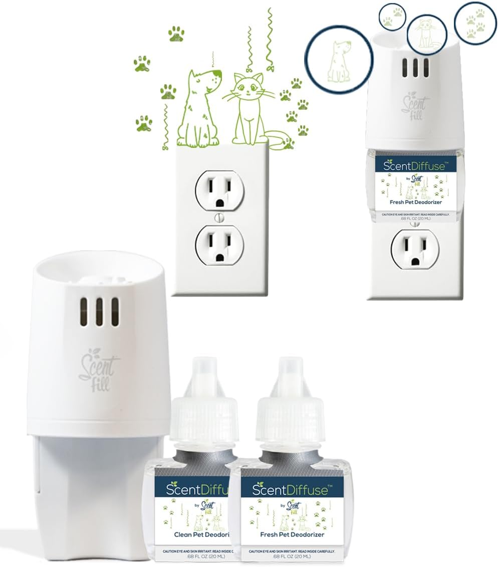 ScentDiffuse Pet Odor Deodorizing Air Freshener Starter Kit, 2 Refills + Diffuser