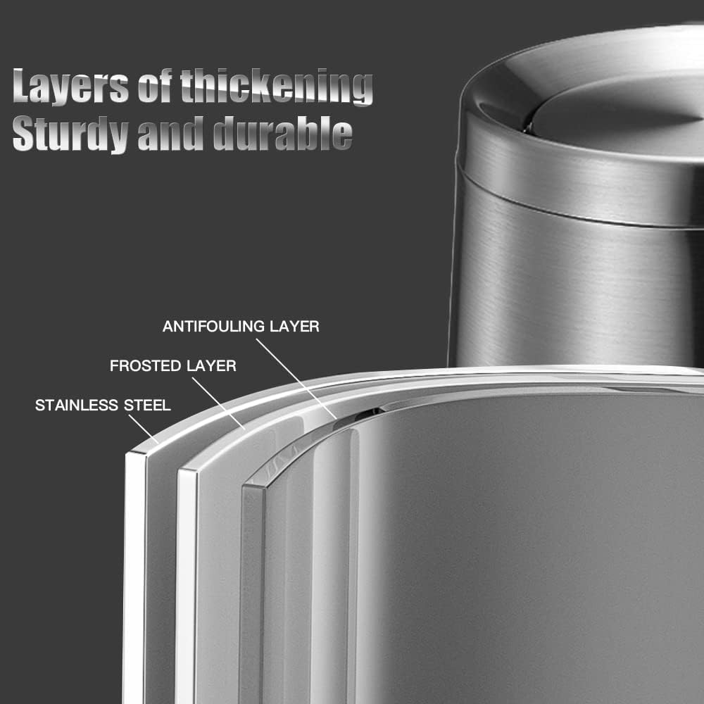Household Swing Bathroom Trash Can，Brushed Stainless Steel，10 L/3 Gallen，Garbage Can with Flipping