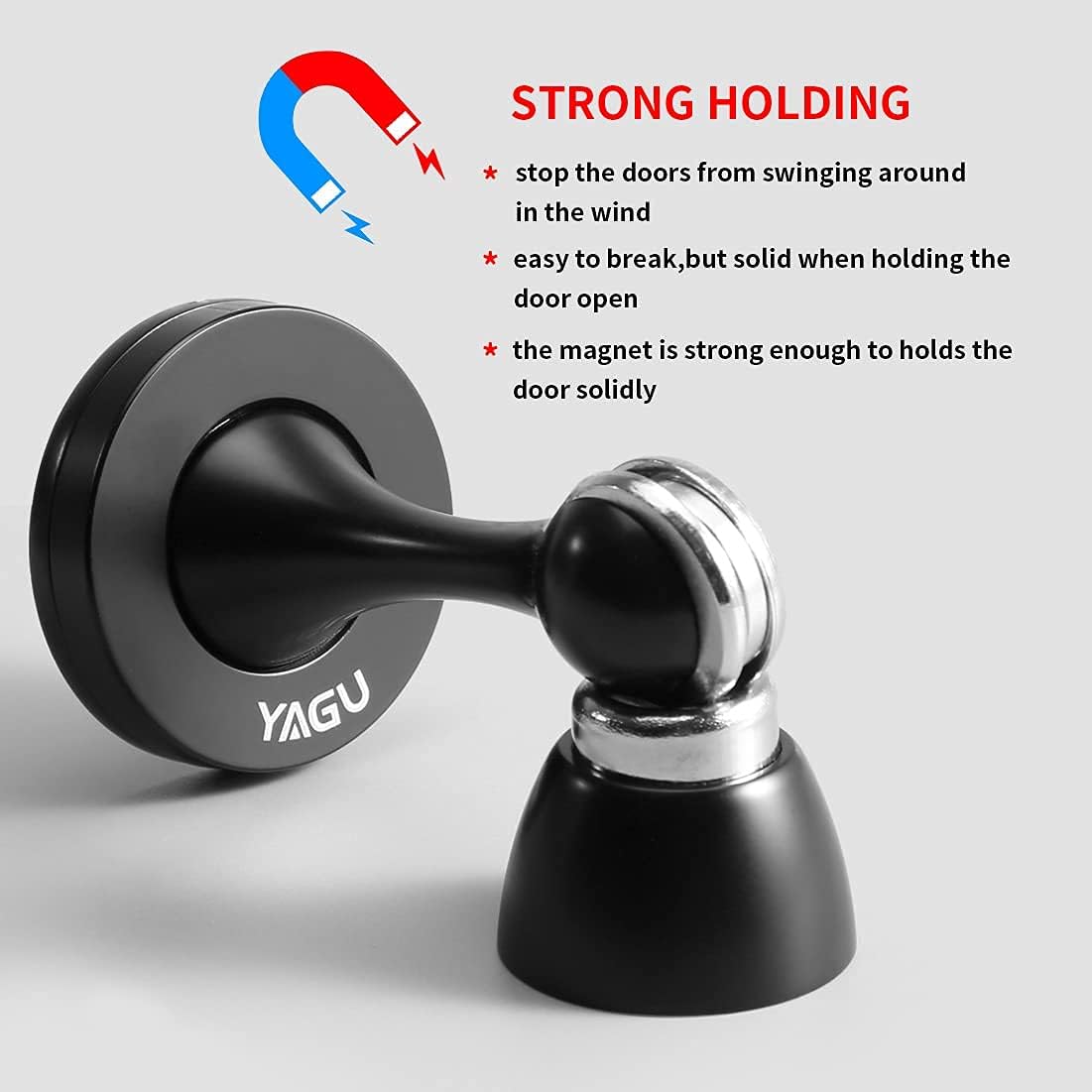 YAGU Door Stopper 4 Pack Magnetic Door Stops, Zinc Alloy Matte Black Door Catch Door Holder Wall