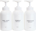Frosted Pearl White Shampoo and Conditioner Bottles, Refillable Apothecary Dispenser Pump for