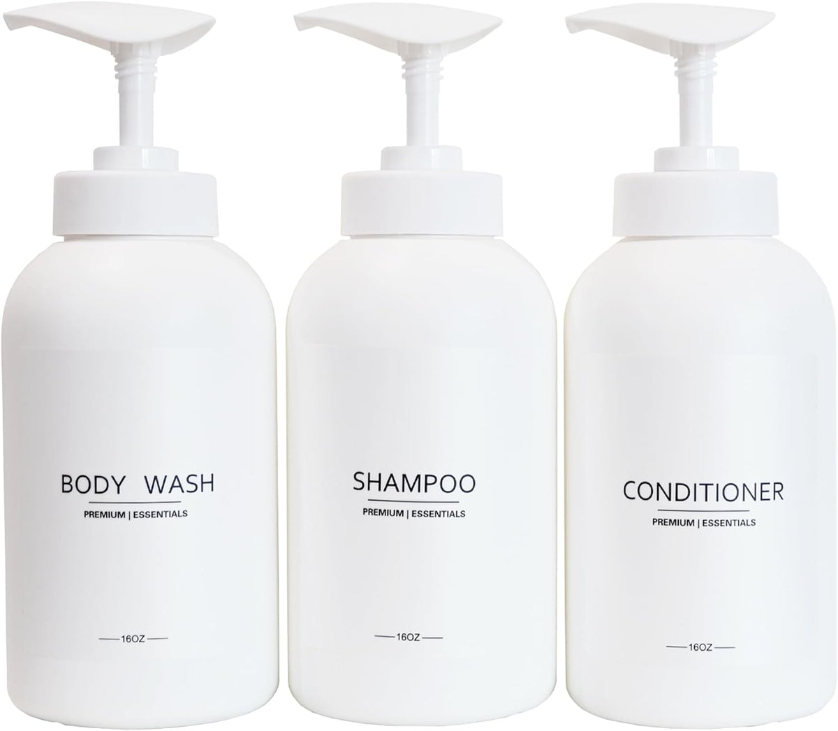 Frosted Pearl White Shampoo and Conditioner Bottles, Refillable Apothecary Dispenser Pump for